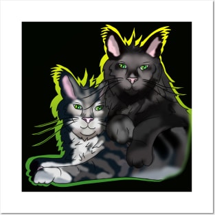 Black fluffy cat brothers with green eyes Posters and Art